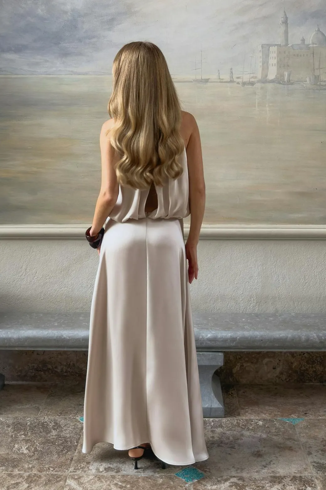 Satin halterneck maxi dress
