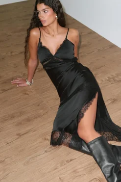 Satin lace midi dress