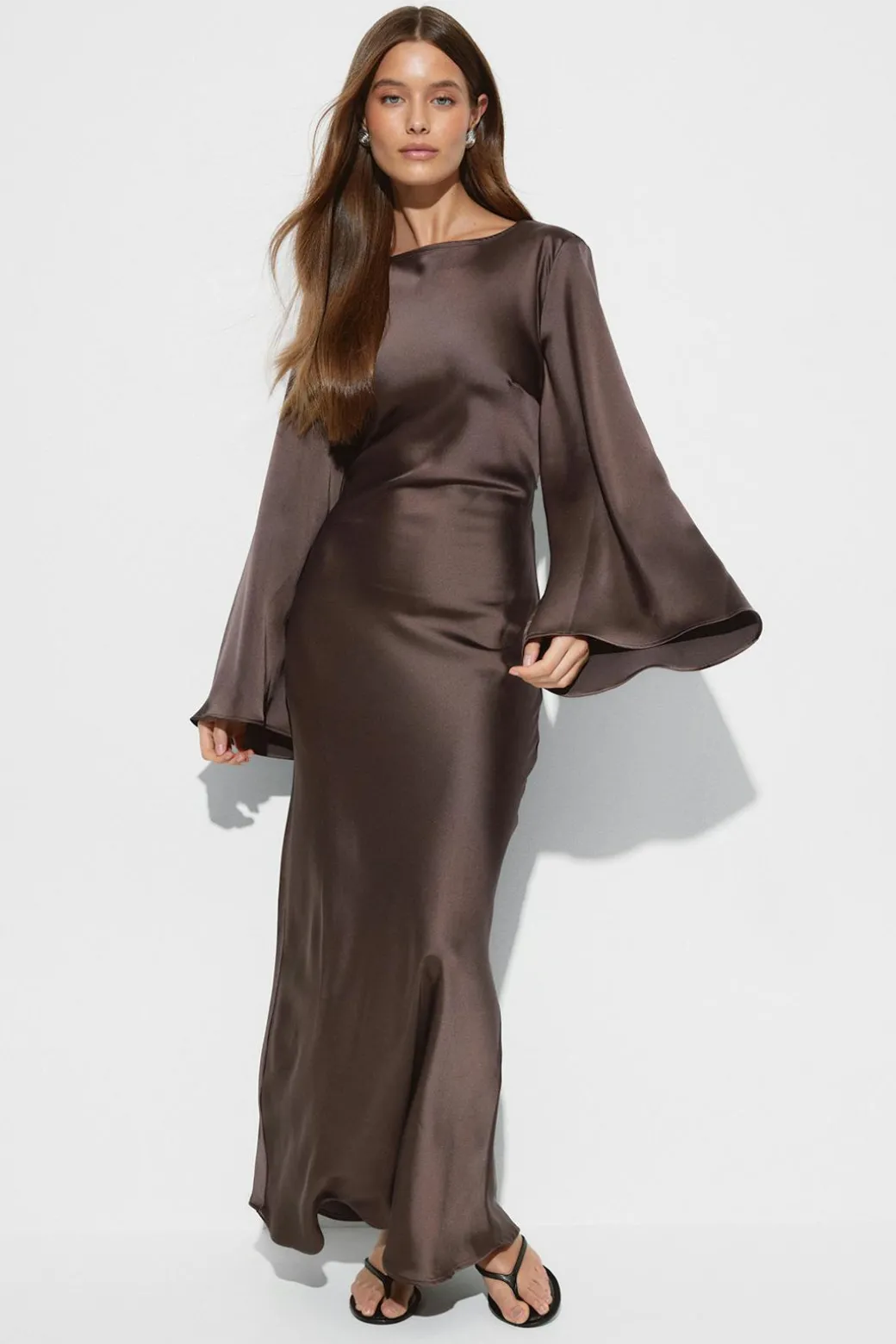 Satin wide sleeve maxi dress