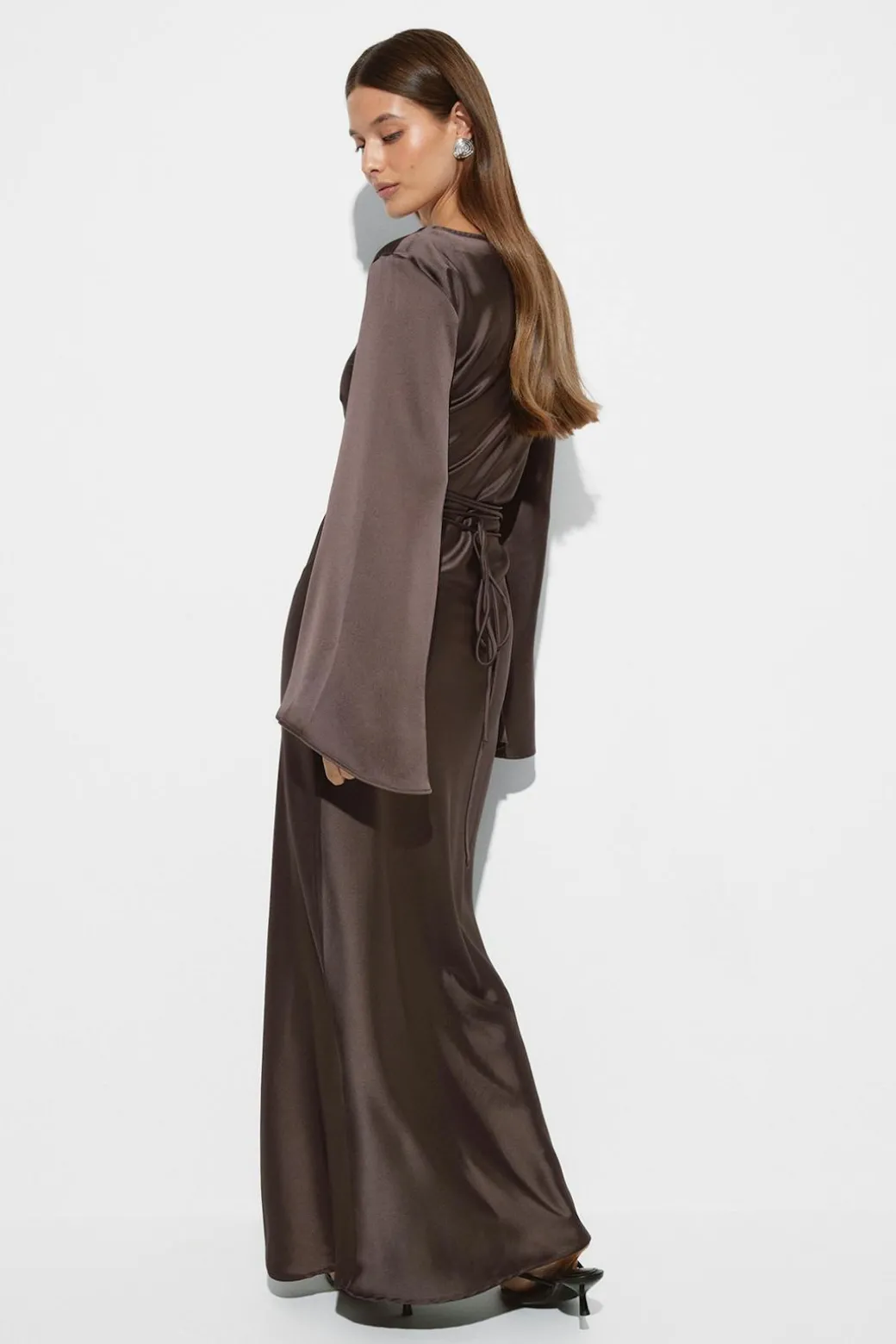 Satin wide sleeve maxi dress