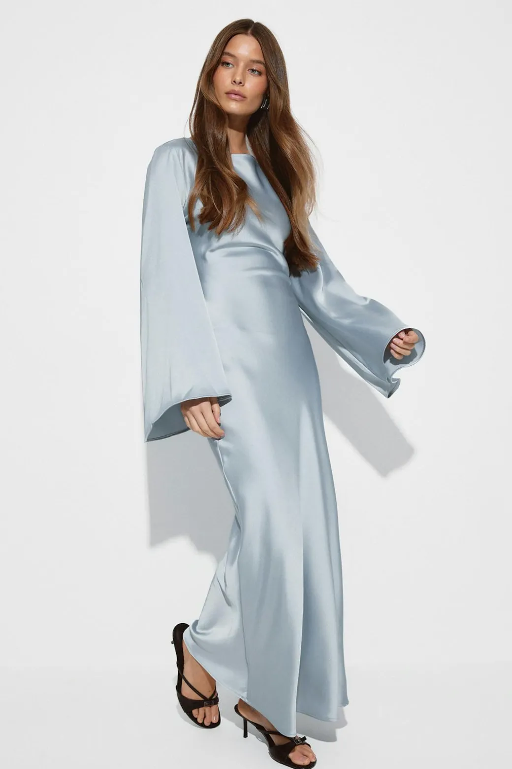 Satin wide sleeve maxi dress