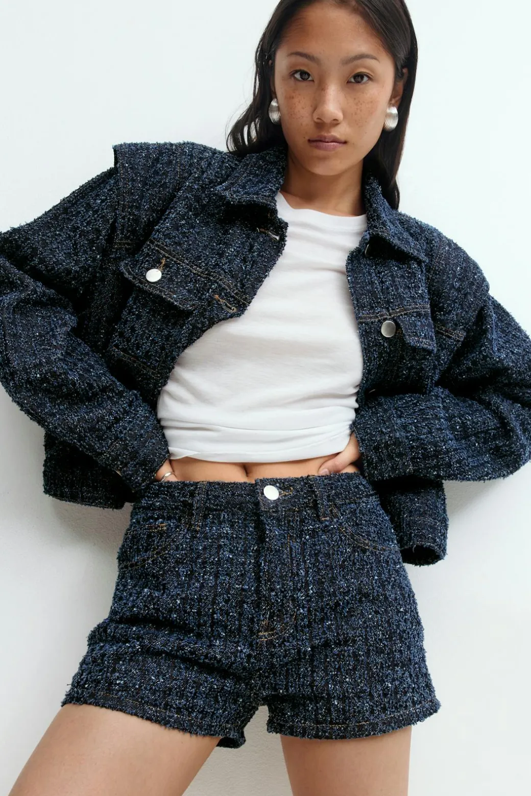 Tweed denim shorts