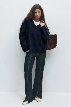 V-neck knitted sweater