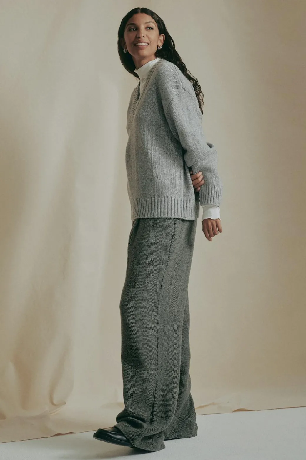 V-neck knitted wool sweater