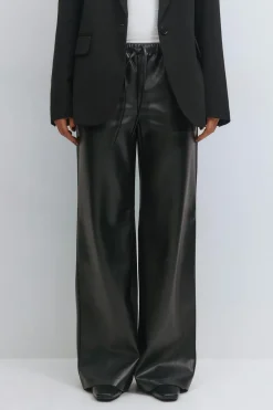 Wide drawstring pu trousers