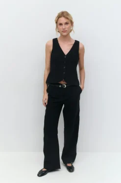 Wide linen blend trousers