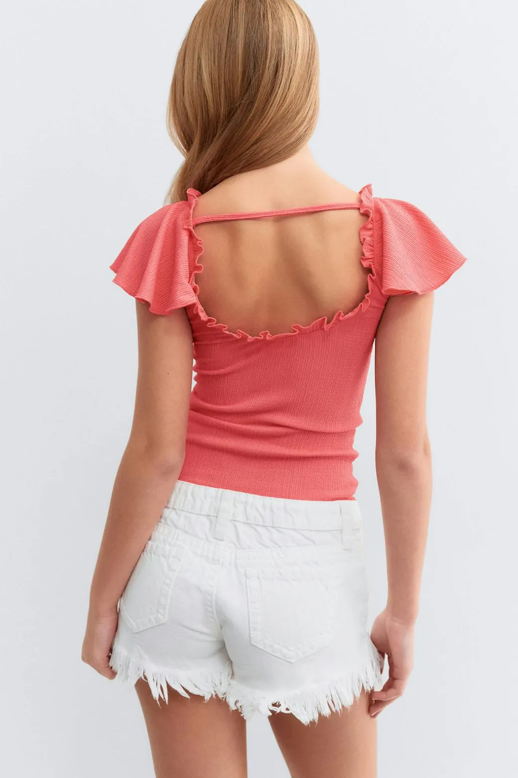 Y open back frill top
