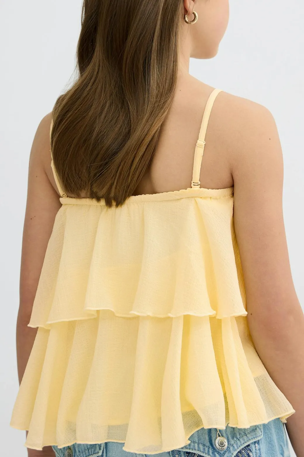 Y strap frill top